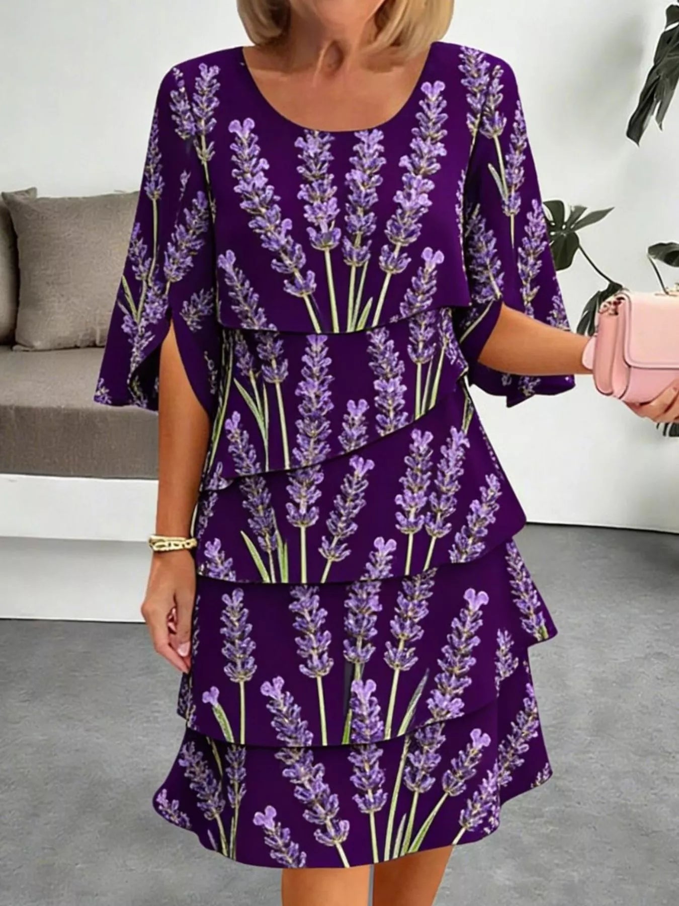 Full Size Floral Print Ruffle Hem Dress Plus Size