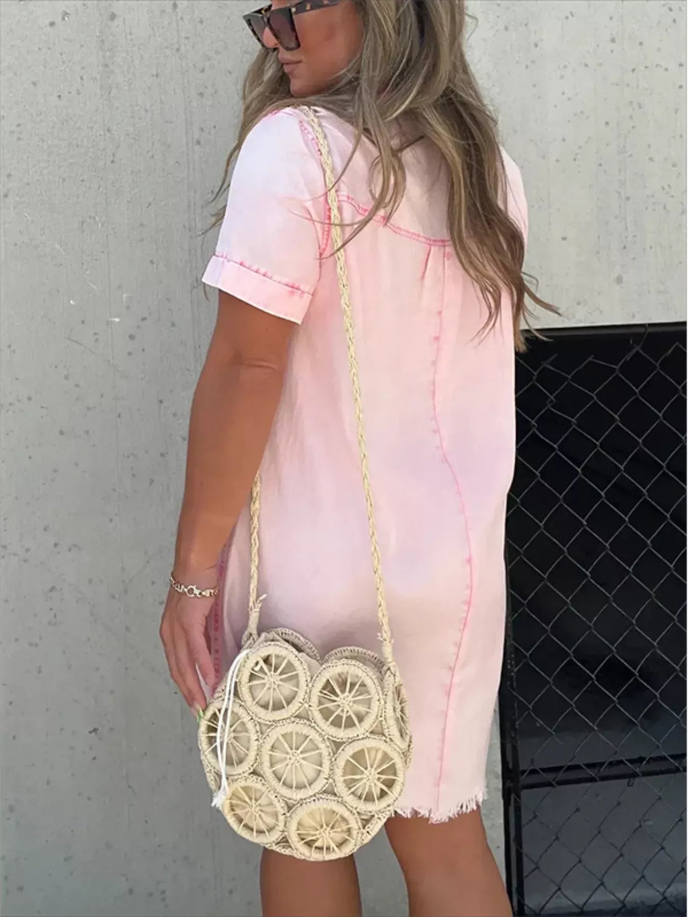 Full Size Raw Hem Short Sleeve Dress Plus Size