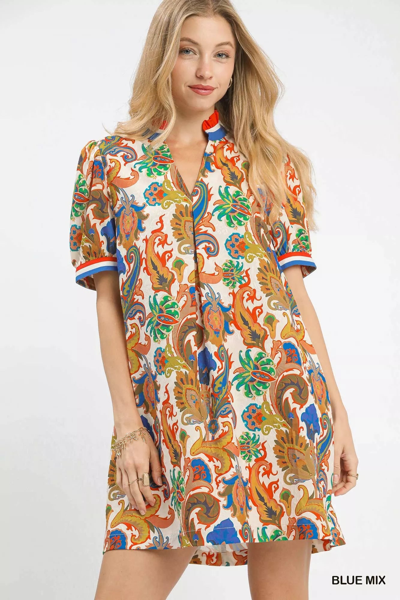Umgee Jacquard Abstract Print Mini Dress