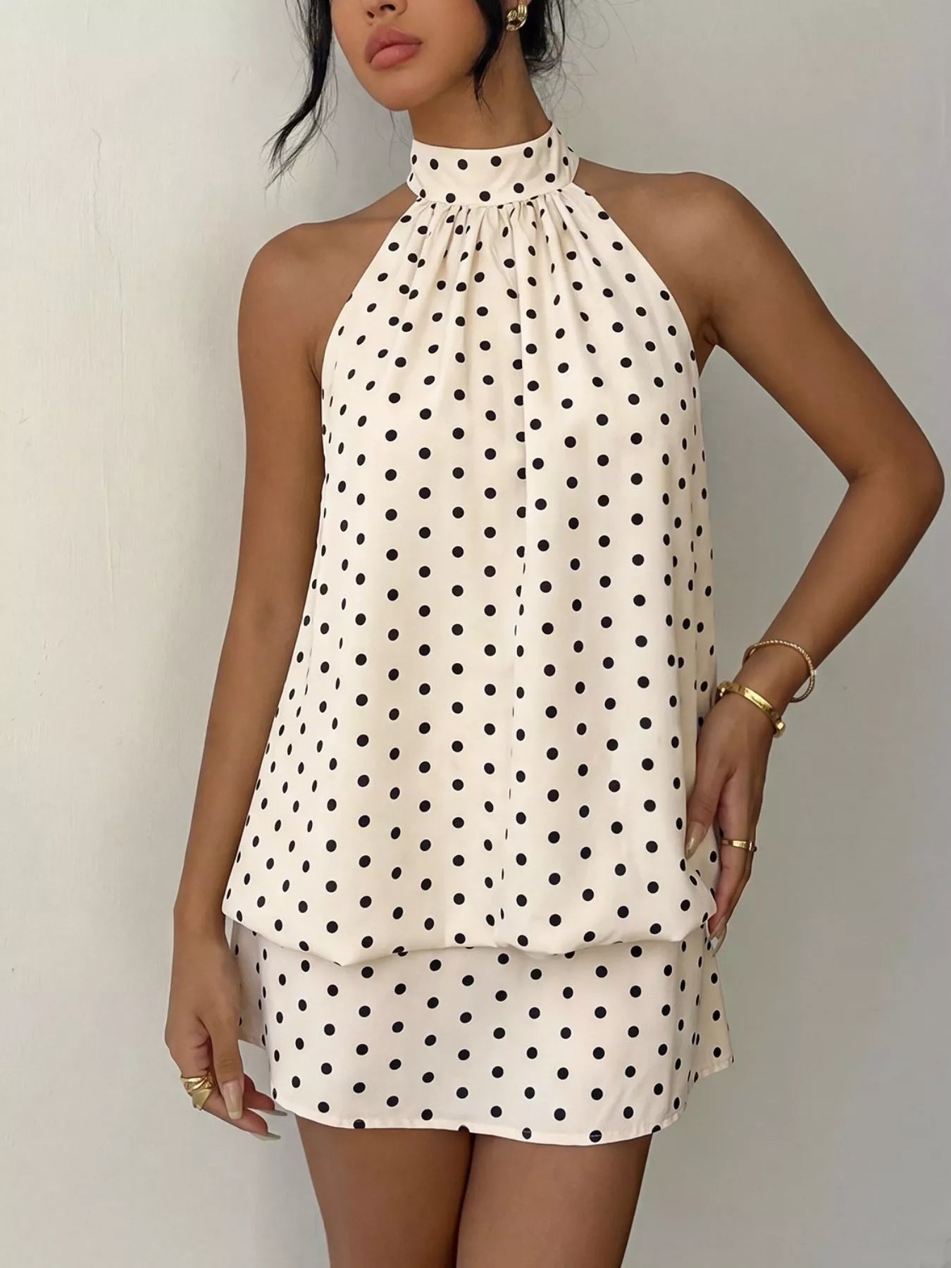 Polka Dot Halter Neck Mini Dress