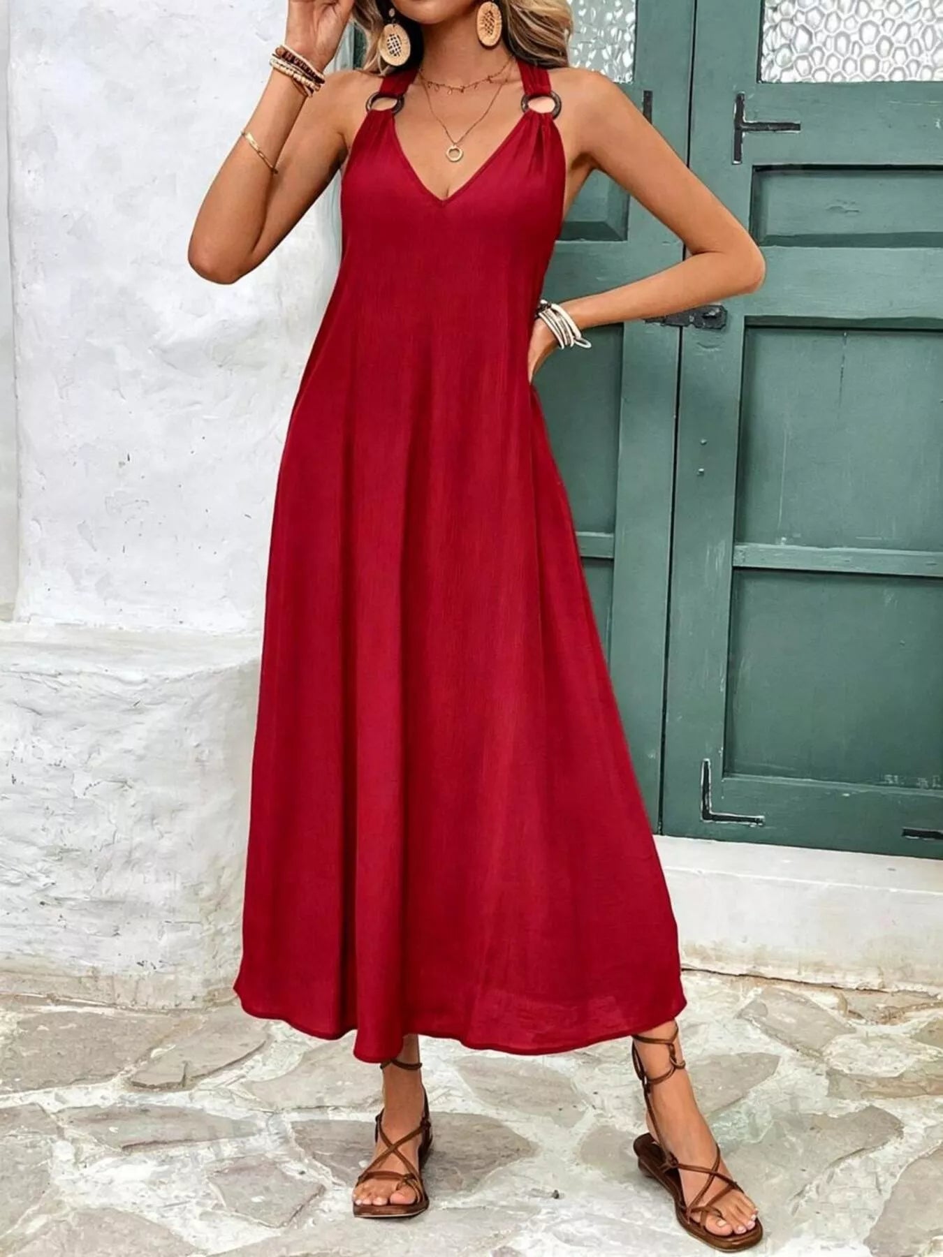 V-Neck Sleeveless Midi Dress