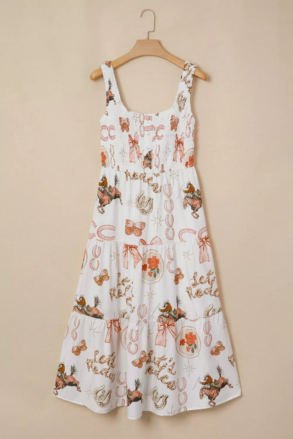 Western Horseshoe Print U-Neck Sleeveless Midi Dress