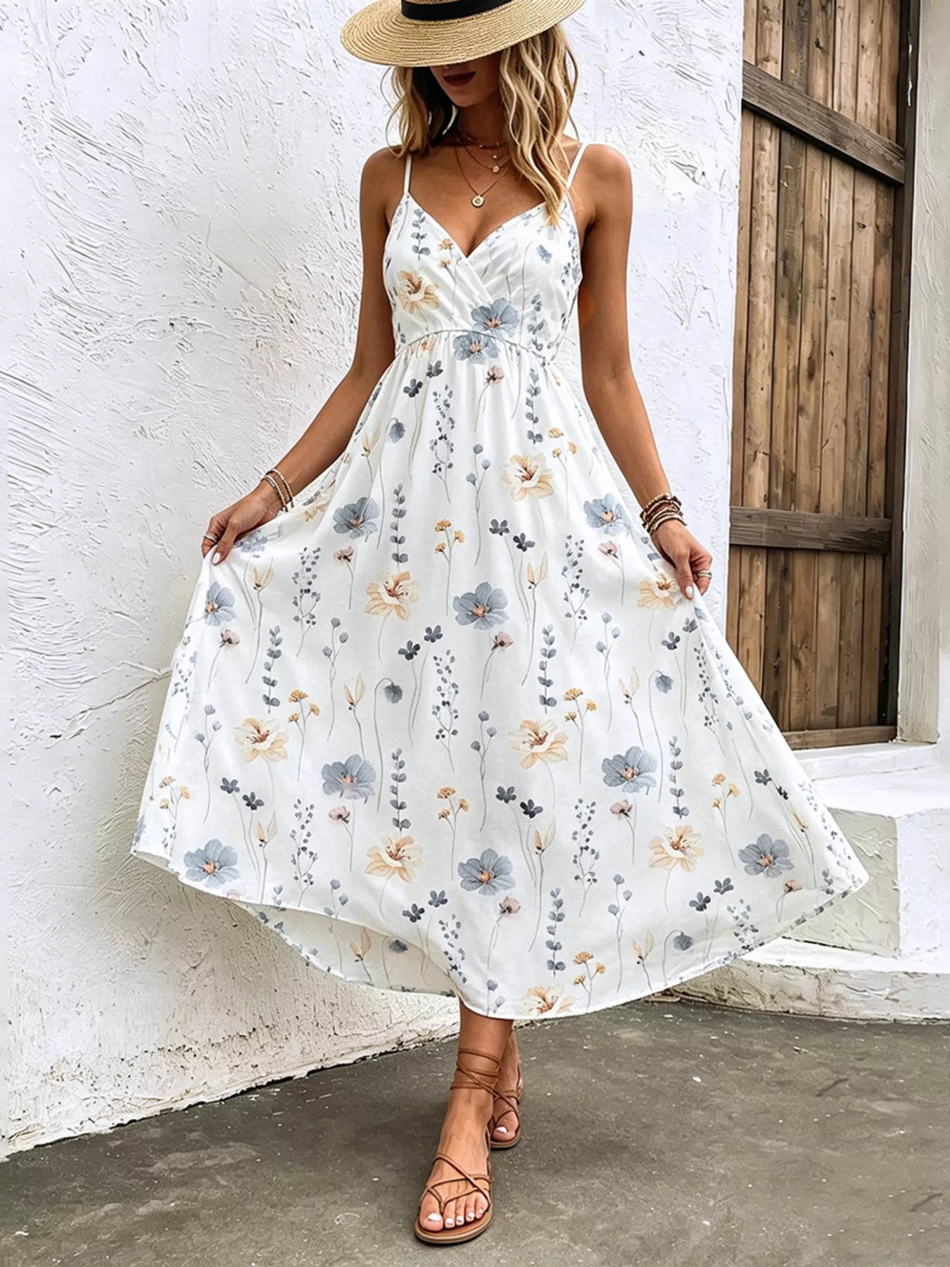Floral Print Spaghetti Strap Midi Dress