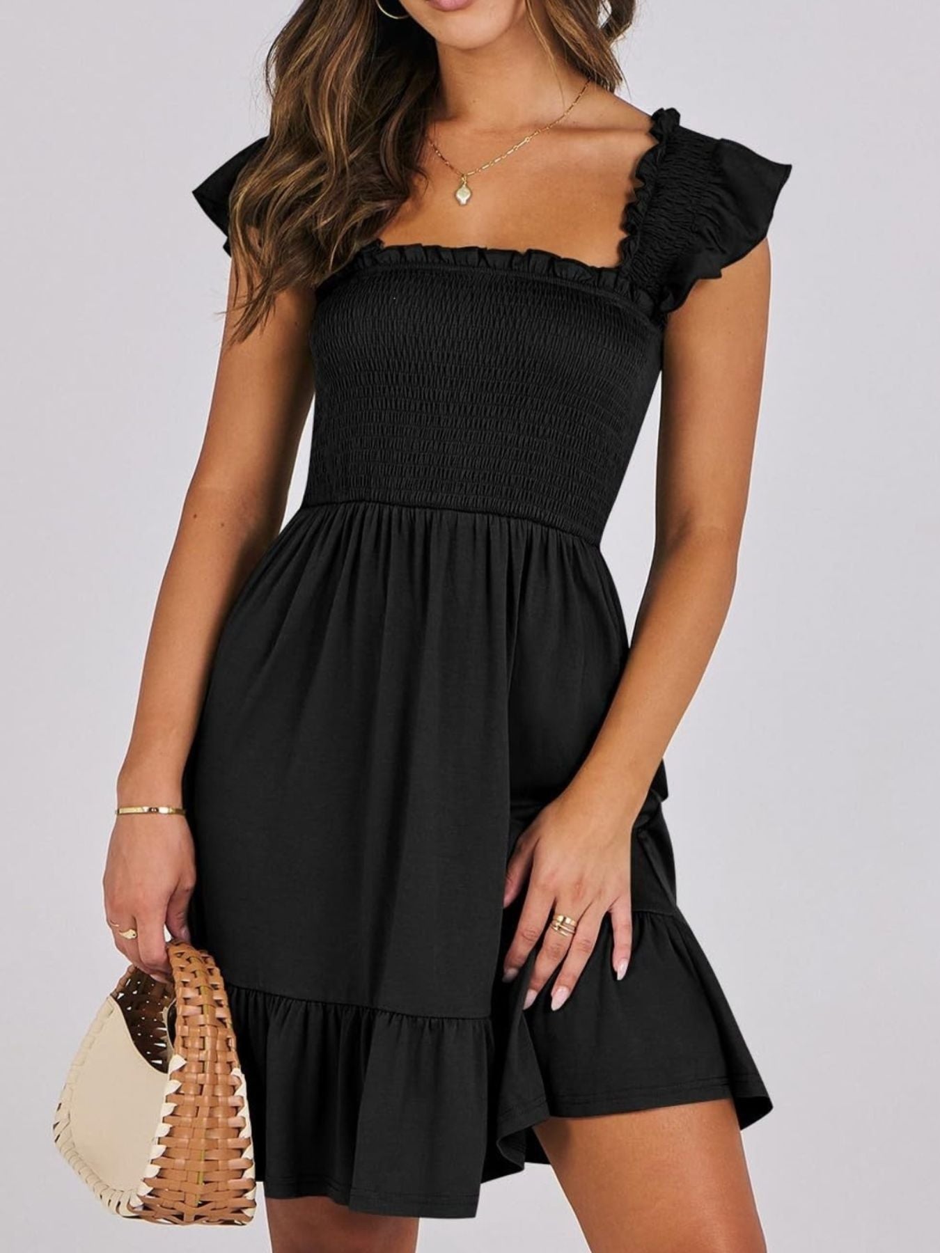 Smocked Ruffle Hem Mini Dress