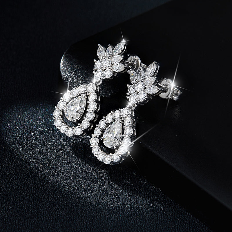 S925 Sterling Silver Pear Cut Moissanite Dangle Earrings  5x7mm Teardrop Cluster Earrings With GRA Certificate Platinum Plated Jewelry Gift Box Set
