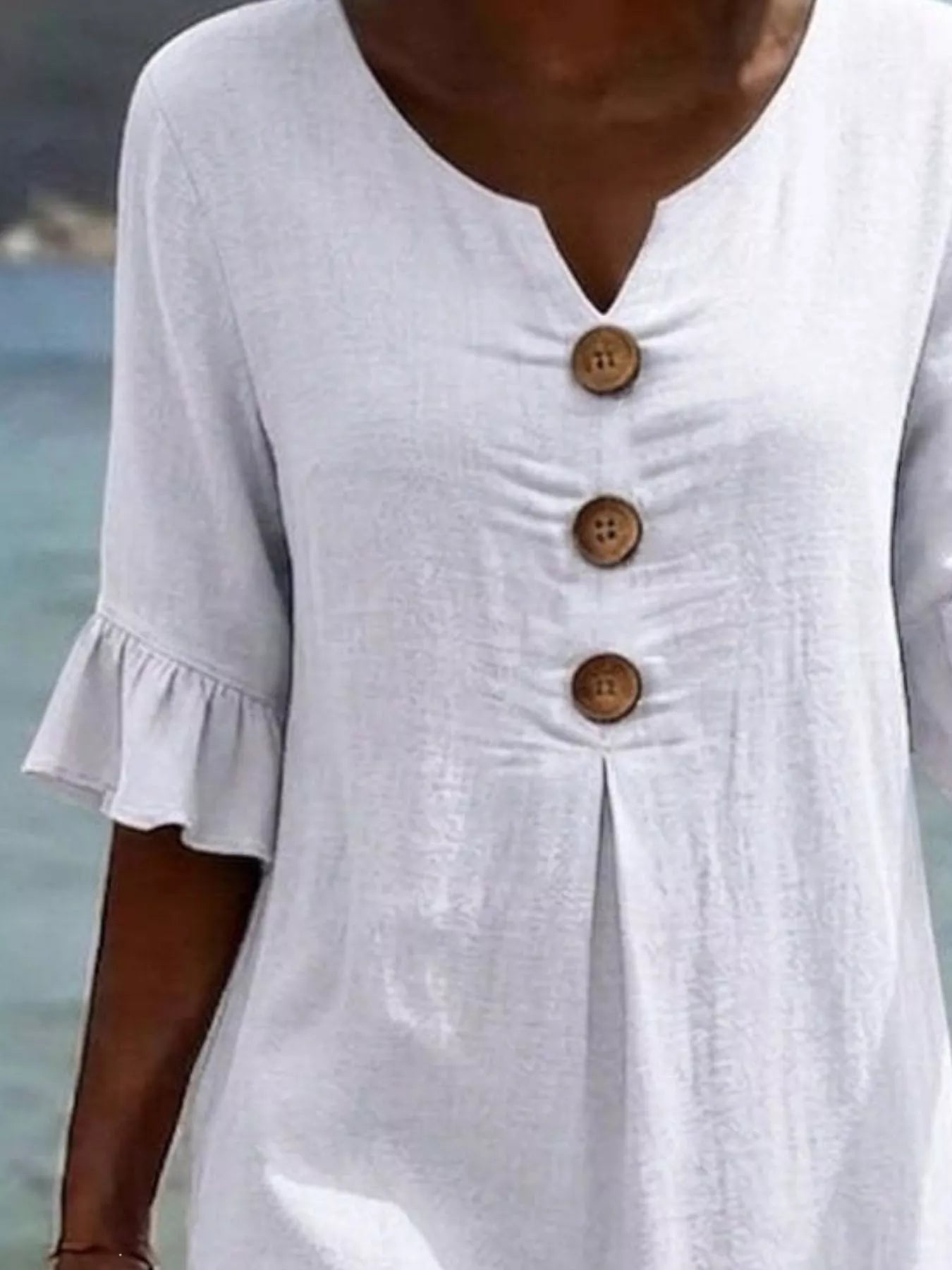 Full Size Button Decor Ruffle Sleeve Midi Dress Plus Size