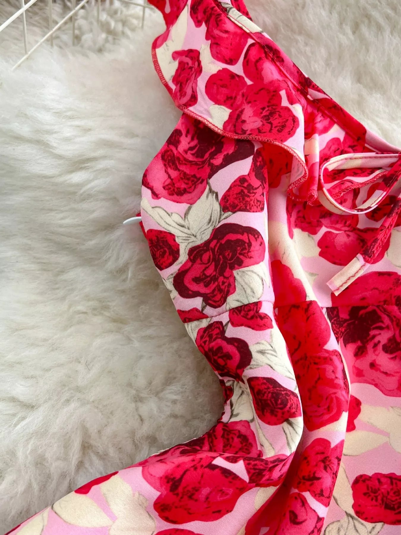 Floral Print Ruffle Trim Mini Dress