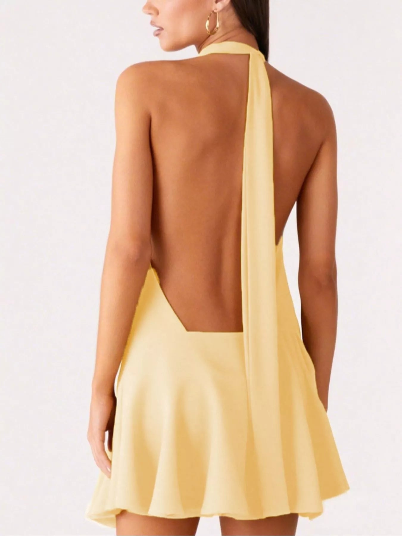 Backless Halter Neck Gathered Waist Dress