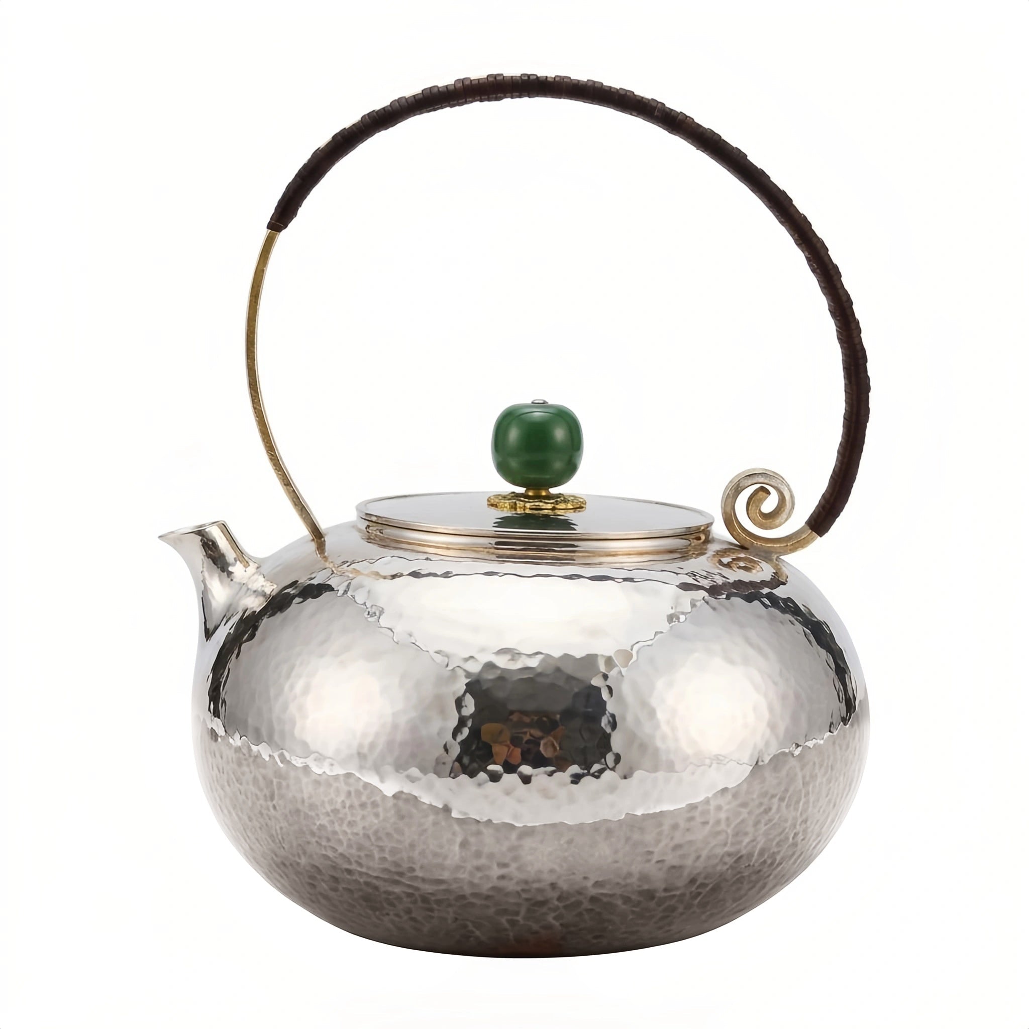 925 Sterling Silver Elegant Hammered Metal Teapot with Two-Tone Finish and Woven Handle-Fine large teapot - Handicraft