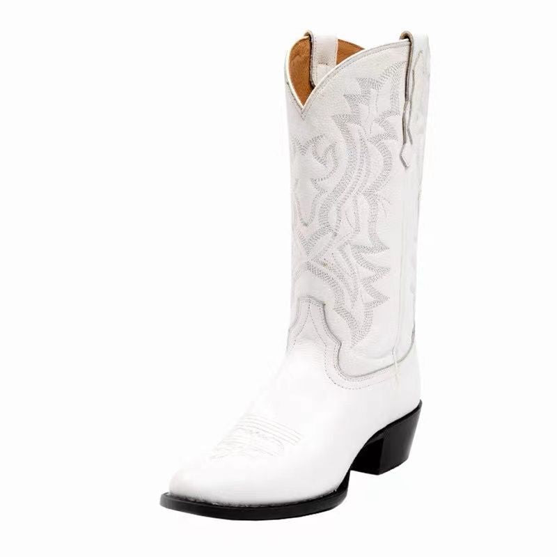 High-Heeled Embroidered Western Cowboy Soft-Leather Over-the-Knee Boots For Early Autumn