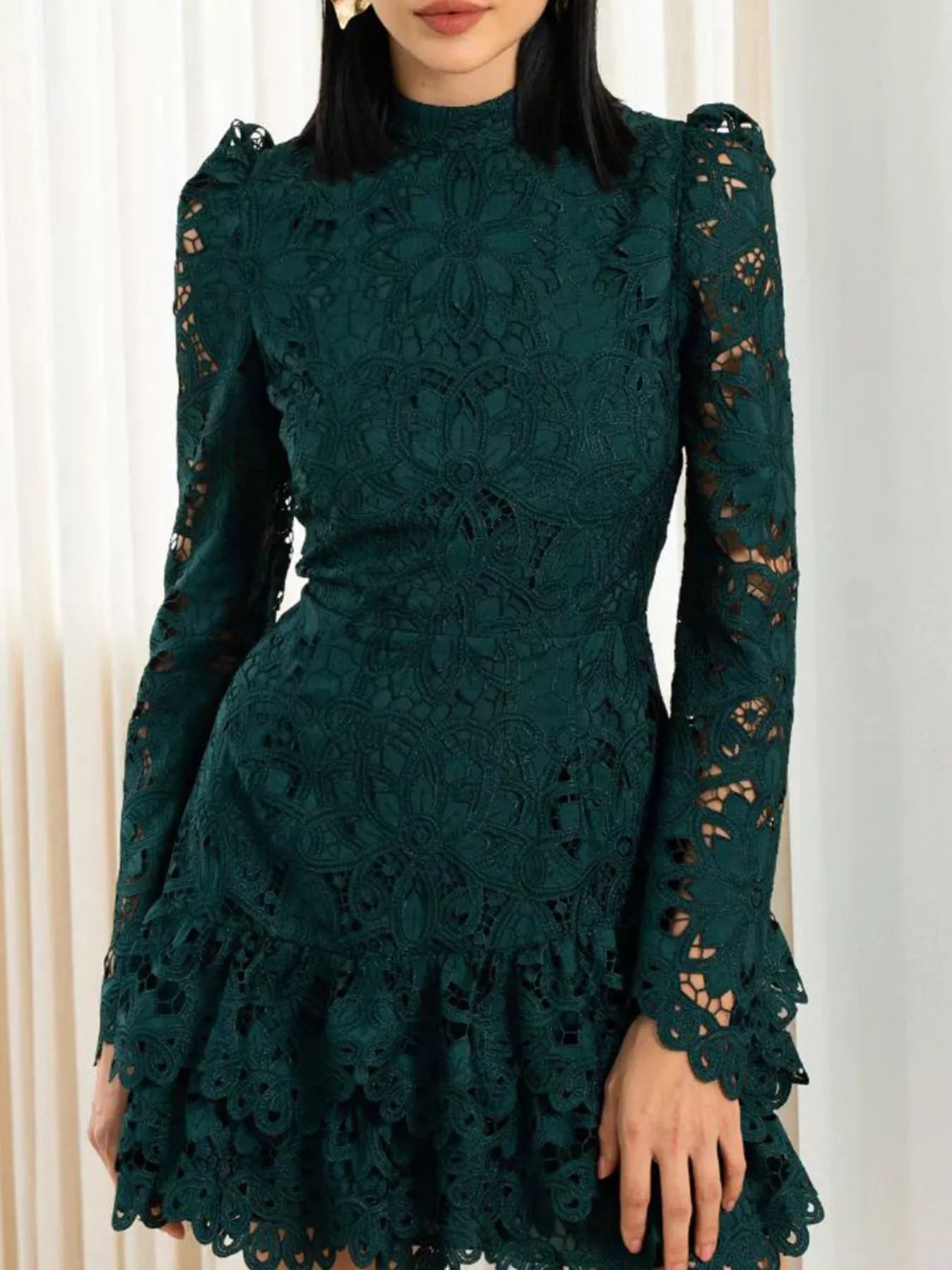 Lace Mock Neck Long Sleeve Mini Dress