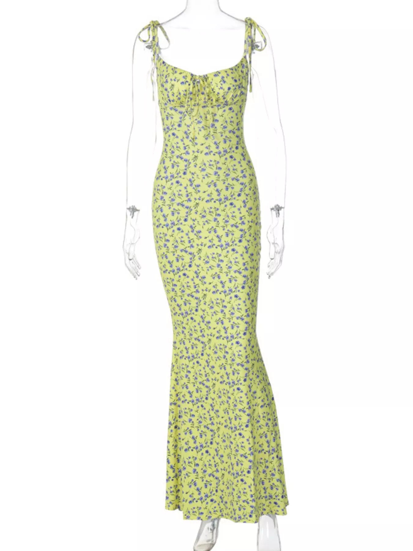 Floral Print Tie Strap Bodycon Maxi Dress