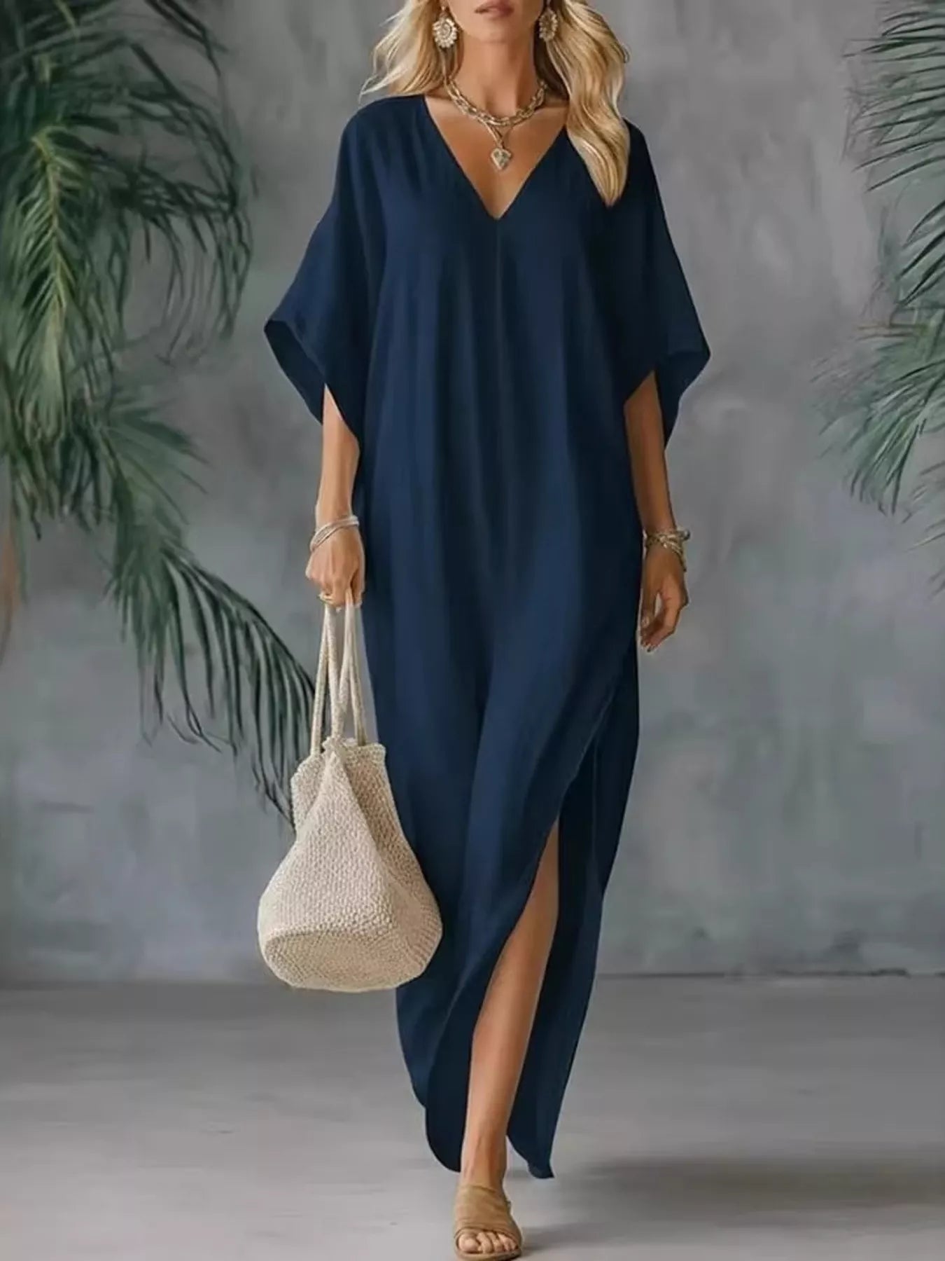 Full Size V-Neck Maxi Dress with Side Slits Plus Size