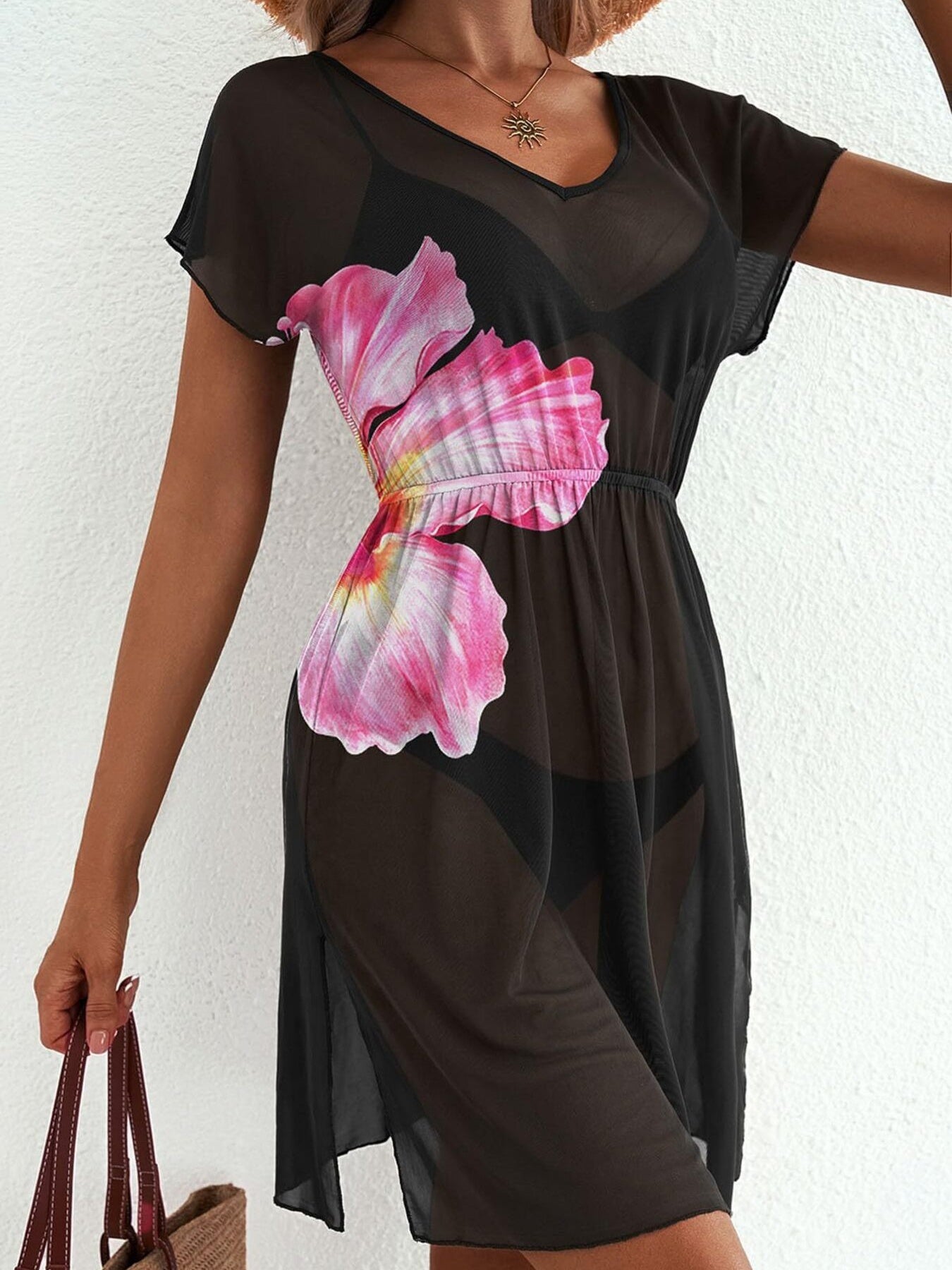 Printed Short Sleeve Mini Dress