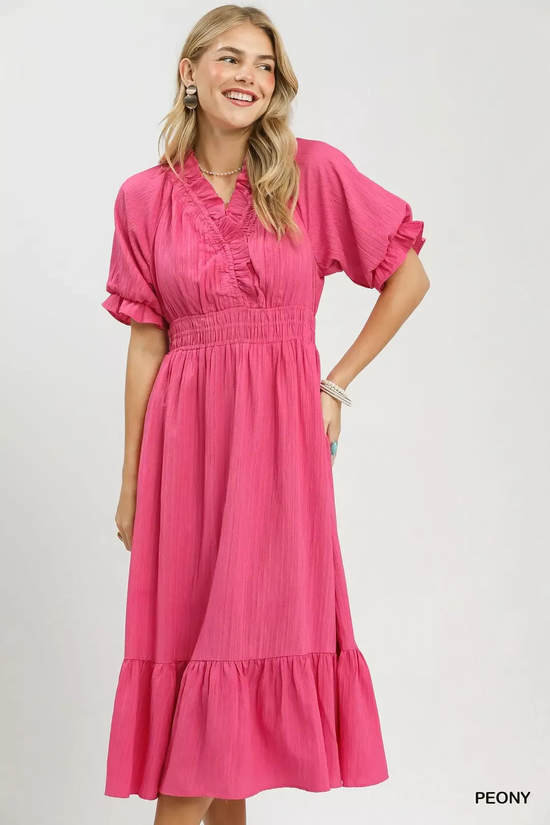 Umgee Ruffle V-Neck Midi Dress