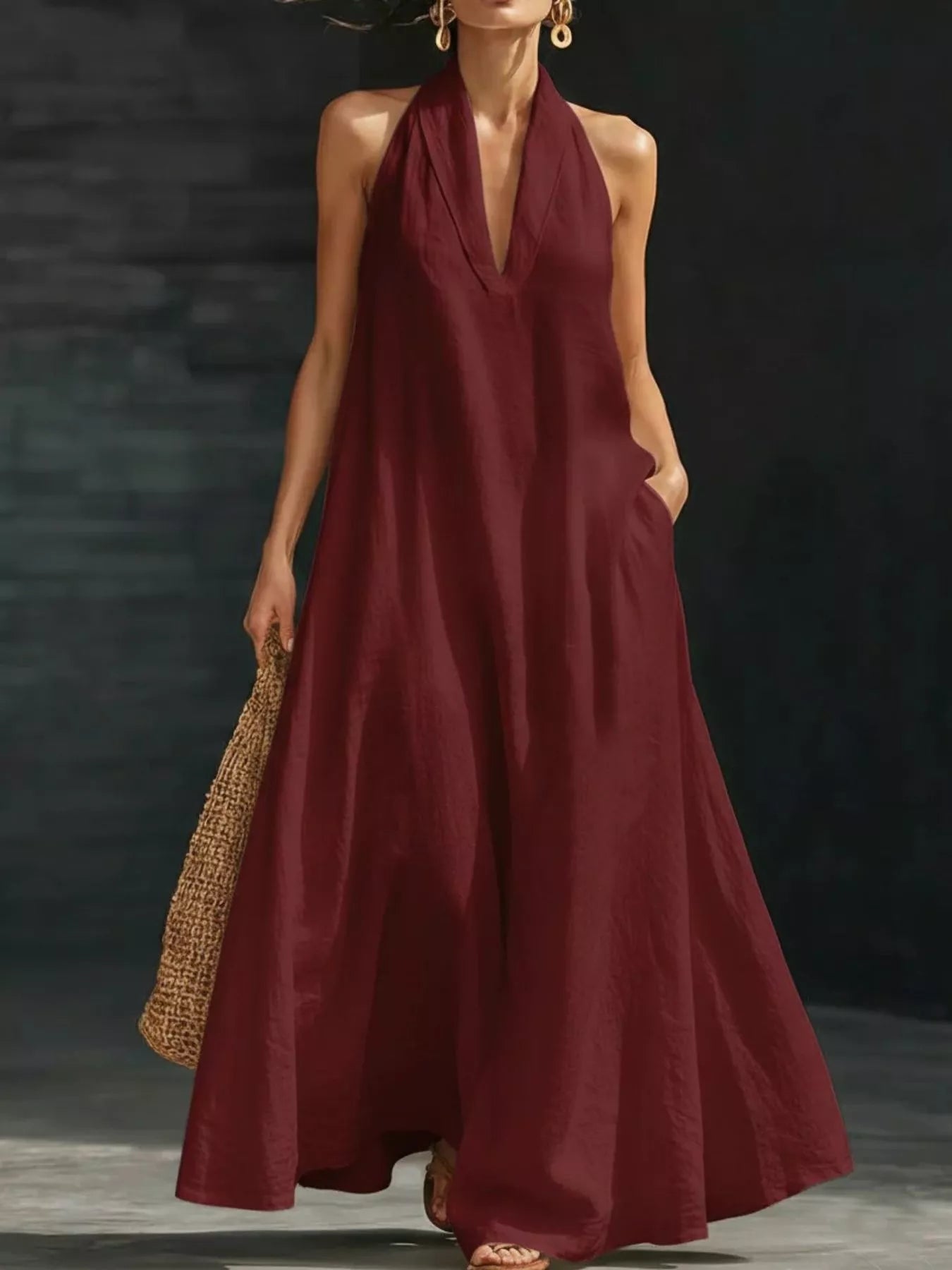 Full Size Halter Neck Sleeveless Maxi Dress Plus Size