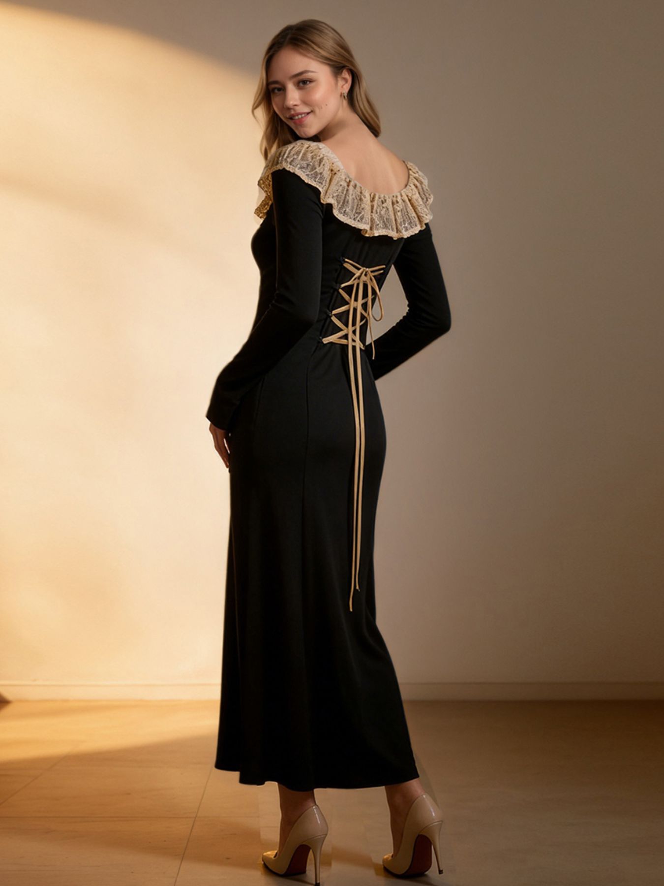 Lace Collar Long Sleeve Dress