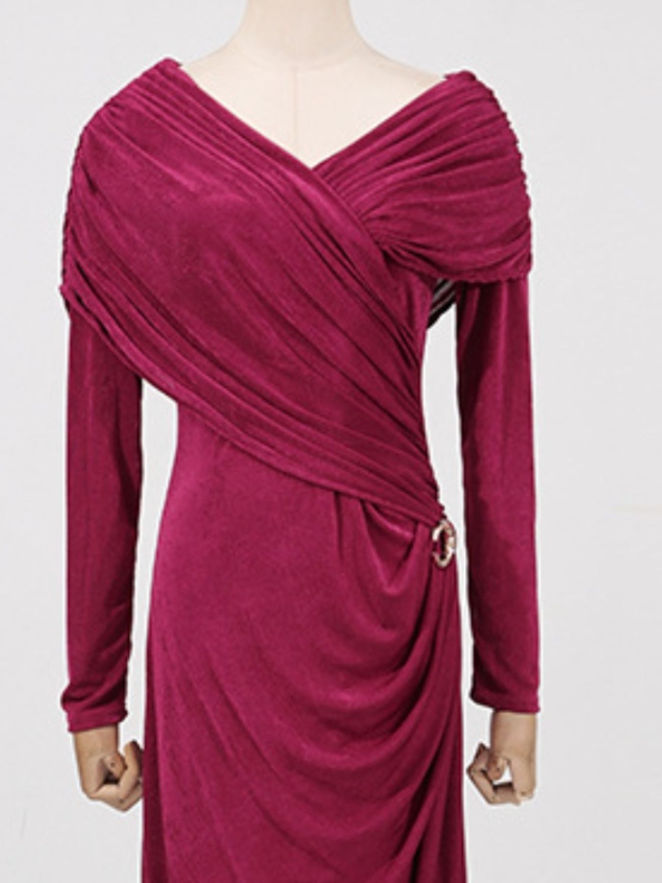 Ruched Draped Long Sleeve Maxi Dress
