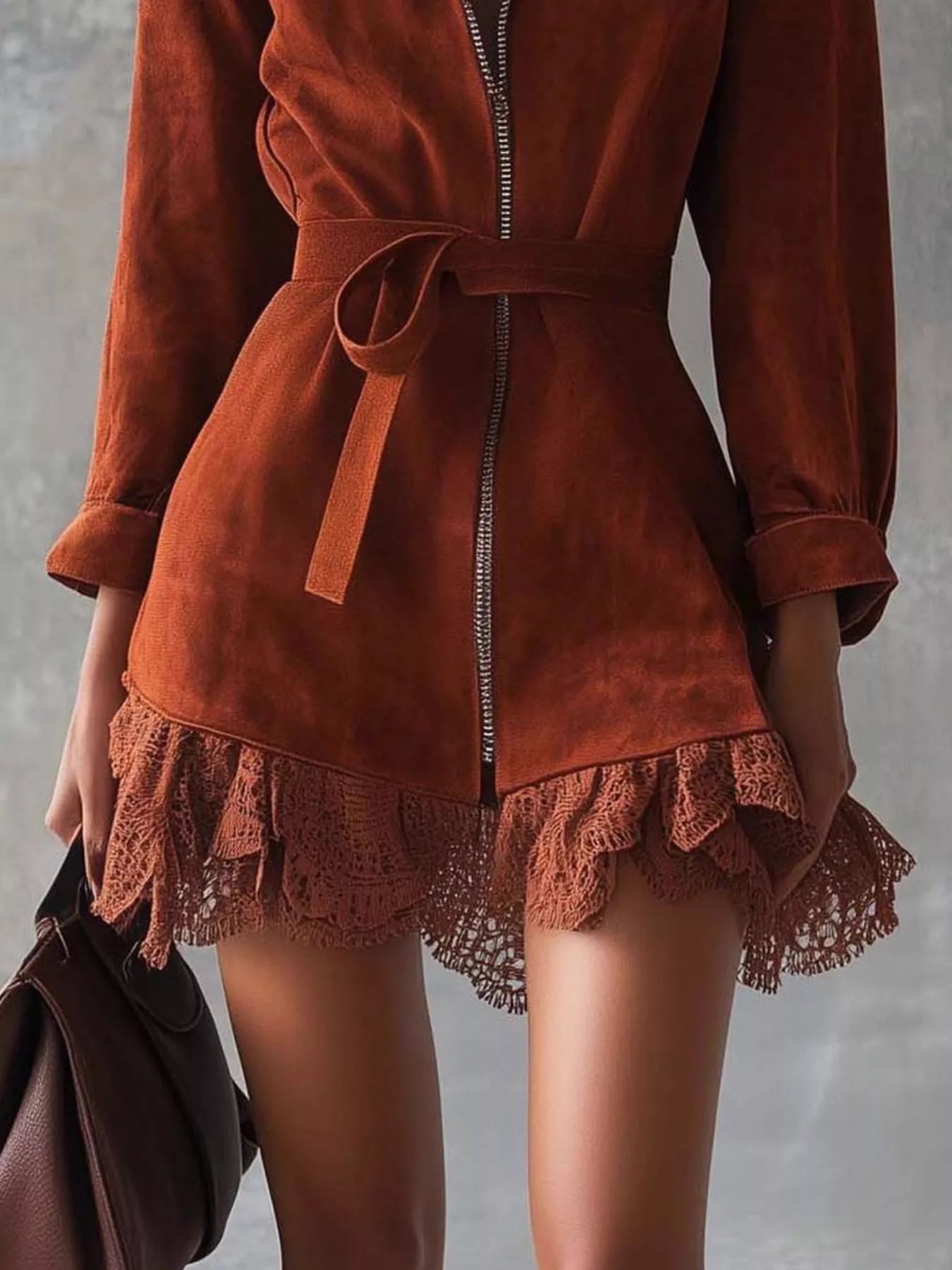 Lace-Trim Zip Front Dress