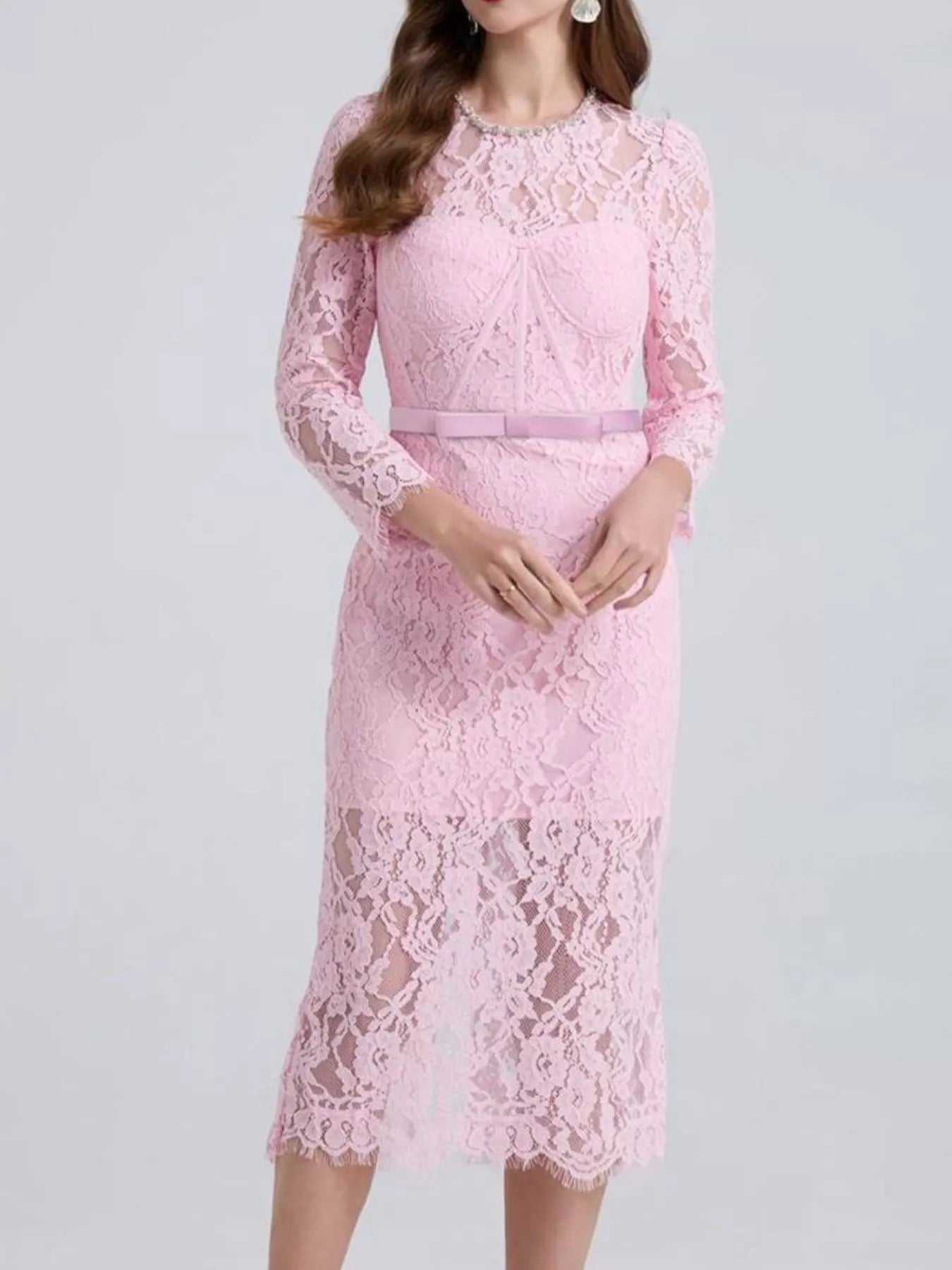 Lace Long Sleeve Midi Dress