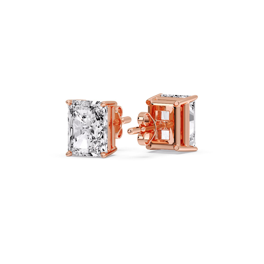 IGI Certified Basket Stud Earrings Set With Radiant Cut Diamonds