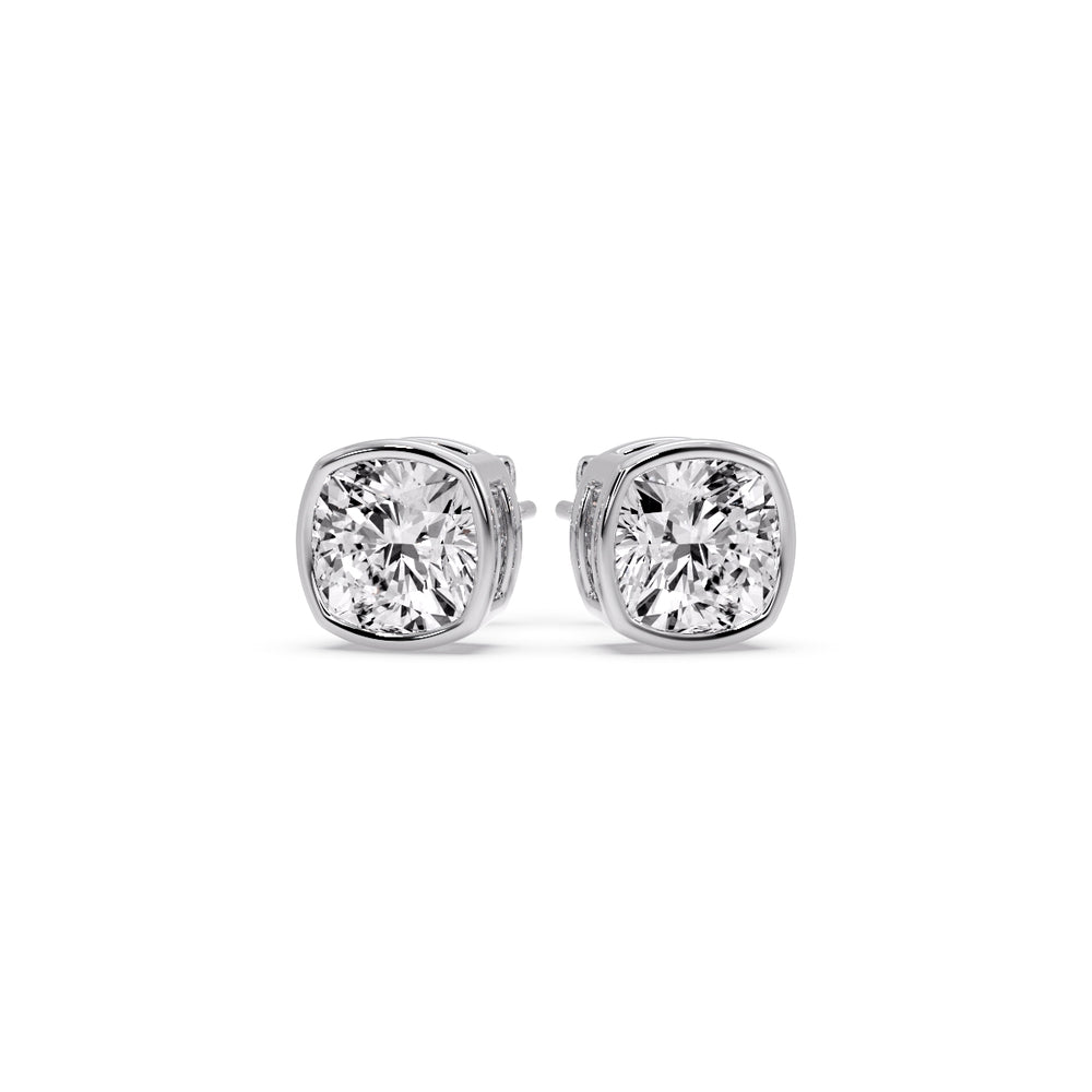 Cushion Diamond Bezel Set Solitaire Certified Stud Earrings