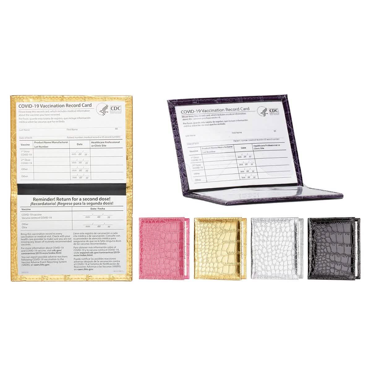 2-Pack: Faux Crocodile Leather Bling CDC Vaccination Card Immunization Record Protector Holder Passport - Overture Gifts