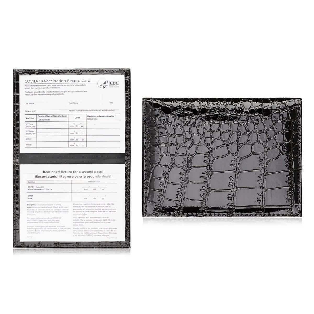 2-Pack: Faux Crocodile Leather Bling CDC Vaccination Card Immunization Record Protector Holder Passport - Overture Gifts