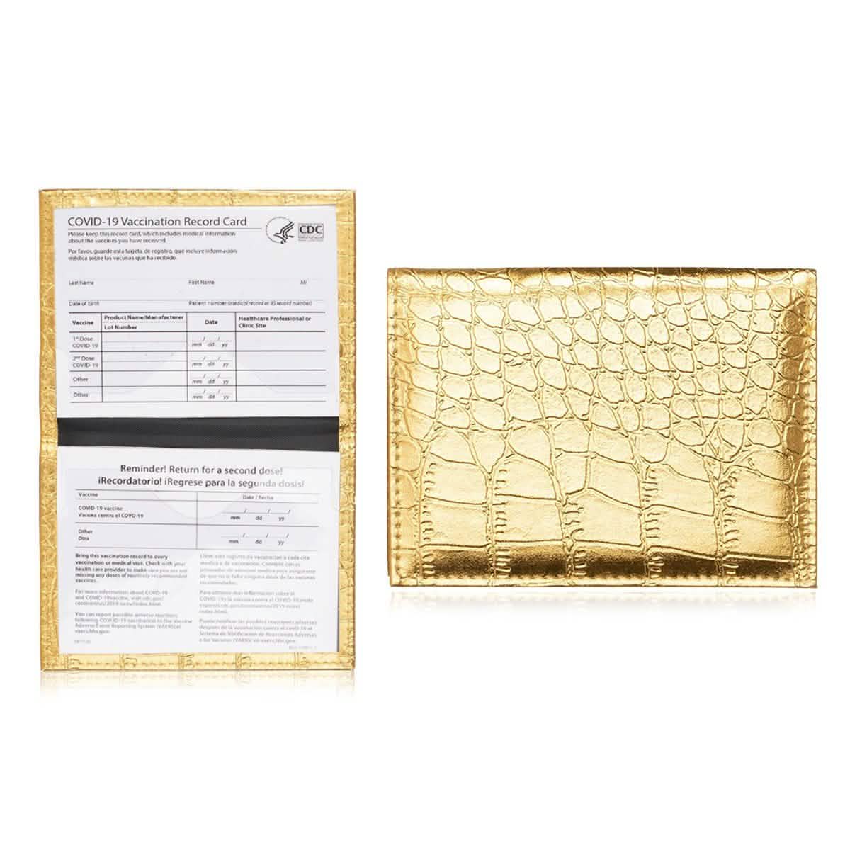 2-Pack: Faux Crocodile Leather Bling CDC Vaccination Card Immunization Record Protector Holder Passport - Overture Gifts