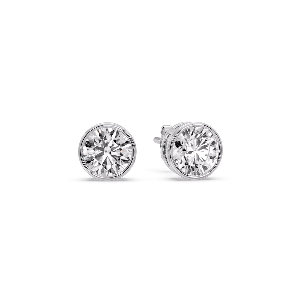 Bezel-Set Brilliant Round Diamond Solitaire Stud Earrings [IGI Certified]