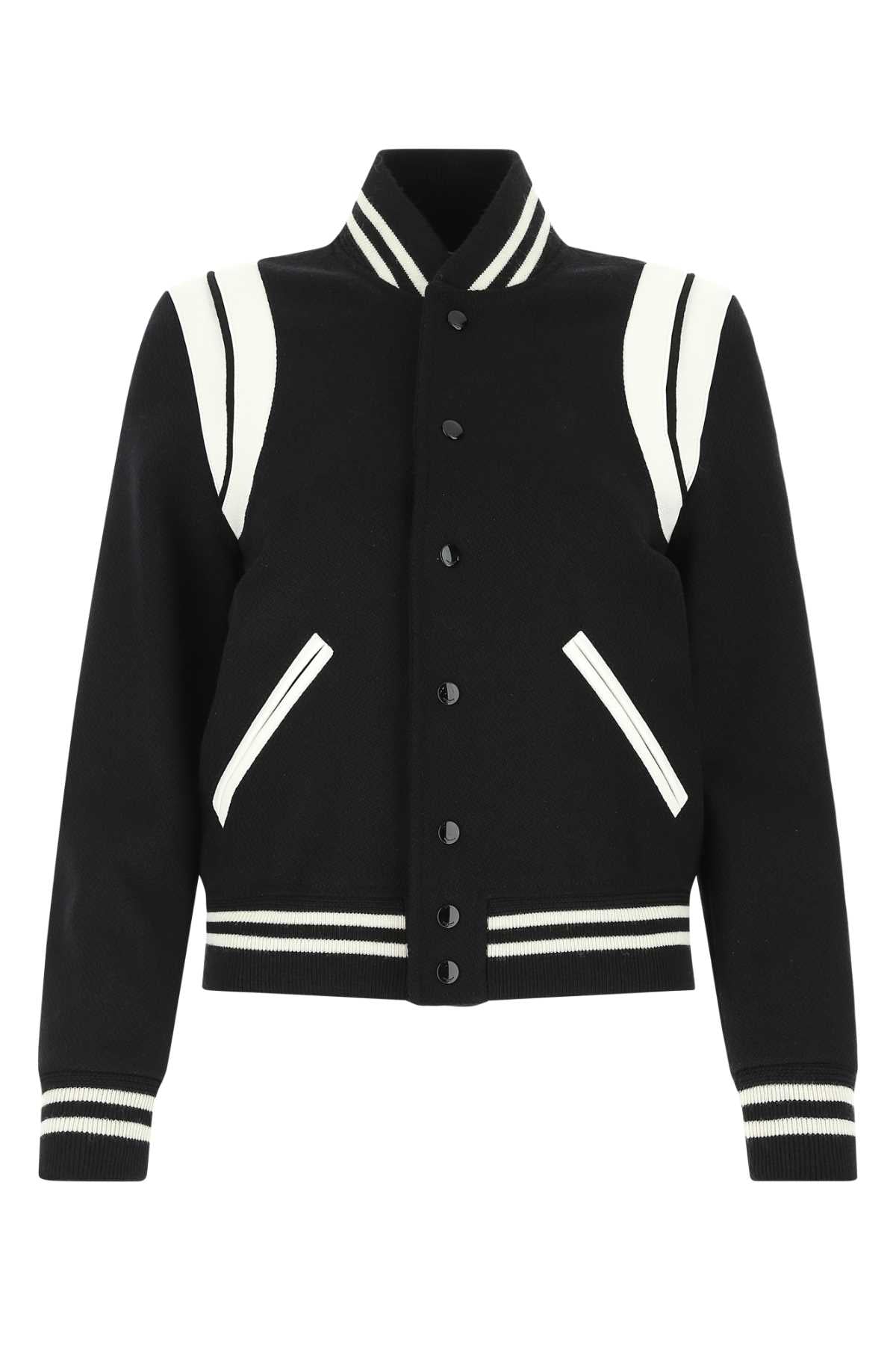 Saint Laurent Women Black Wool Blend Bomber Jacket