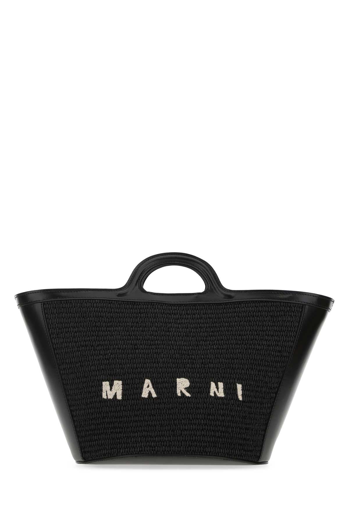 Marni Women Black Leather And Raffia Small Tropicalia Summer Handbag