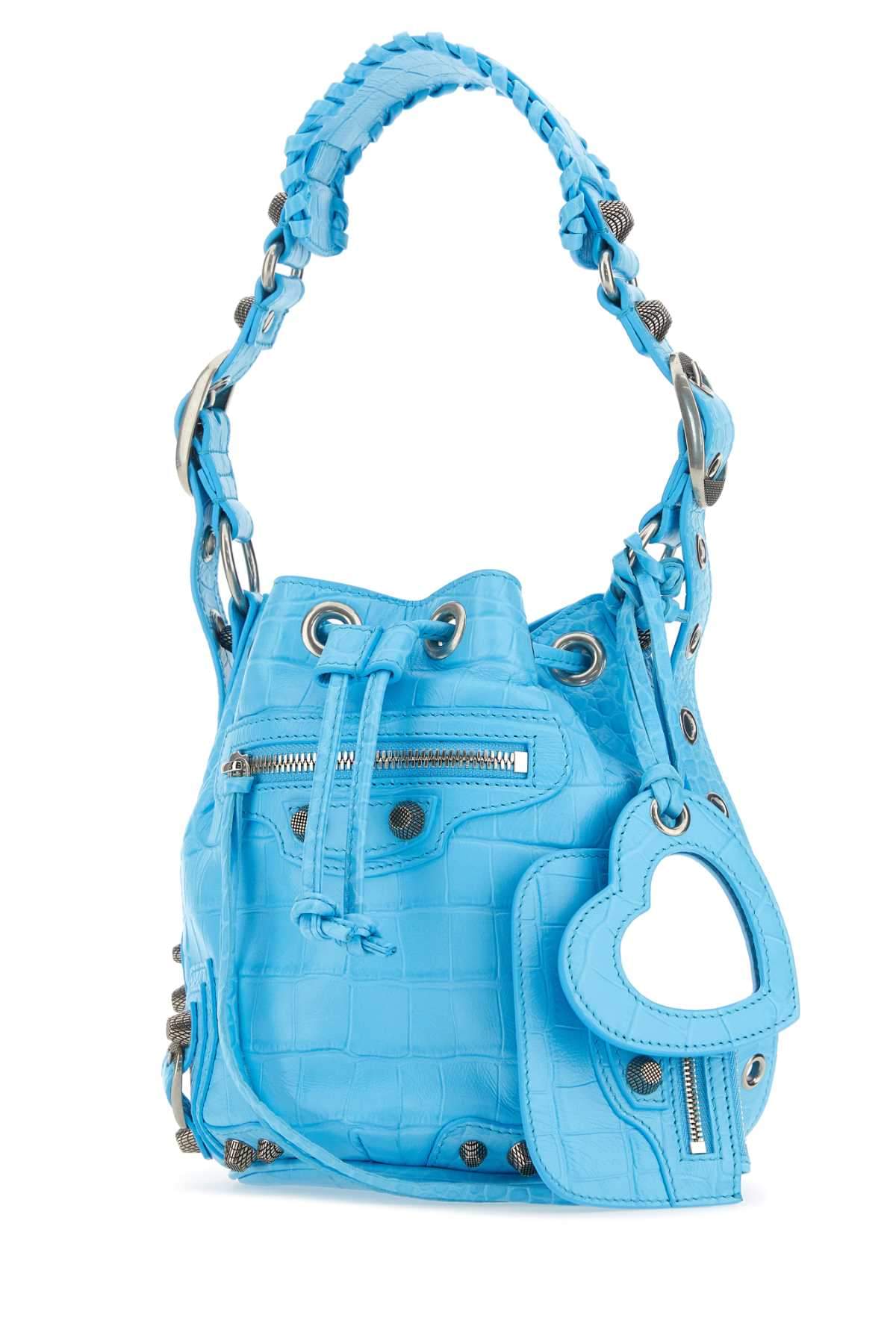 Balenciaga Women Light-Blue Leather Le Cagole Xs Bucket Bag