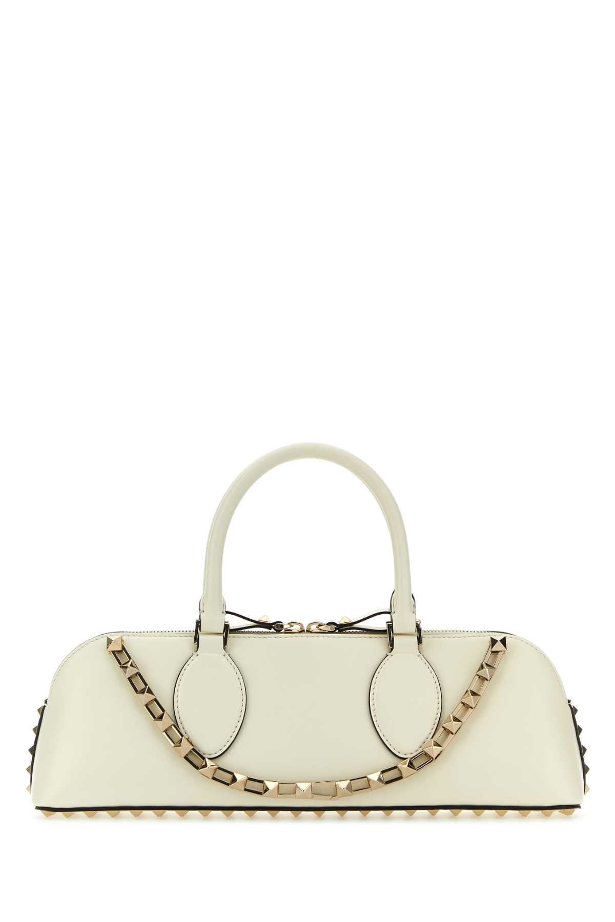 Valentino Garavani Women Ivory Leather Rockstud East-West Handbag