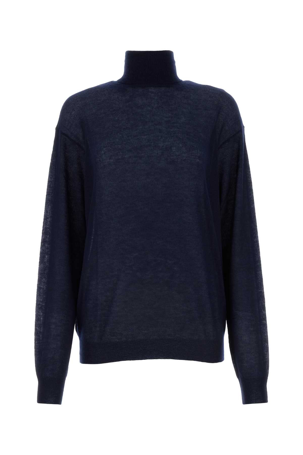 Prada Women Navy Blue Cashmere See-Through Sweater