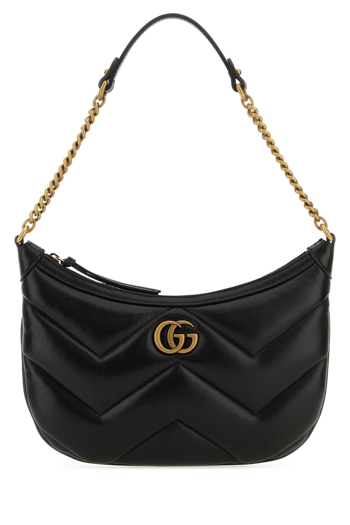 Gucci Women Black Leather Gg Marmont Shoulder Bag