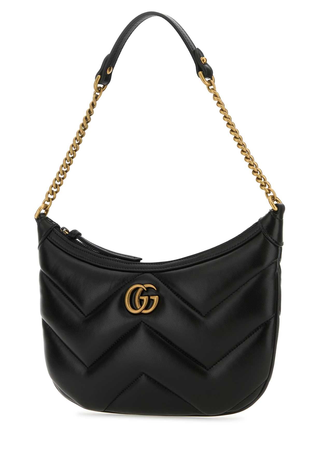 Gucci Women Black Leather Gg Marmont Shoulder Bag