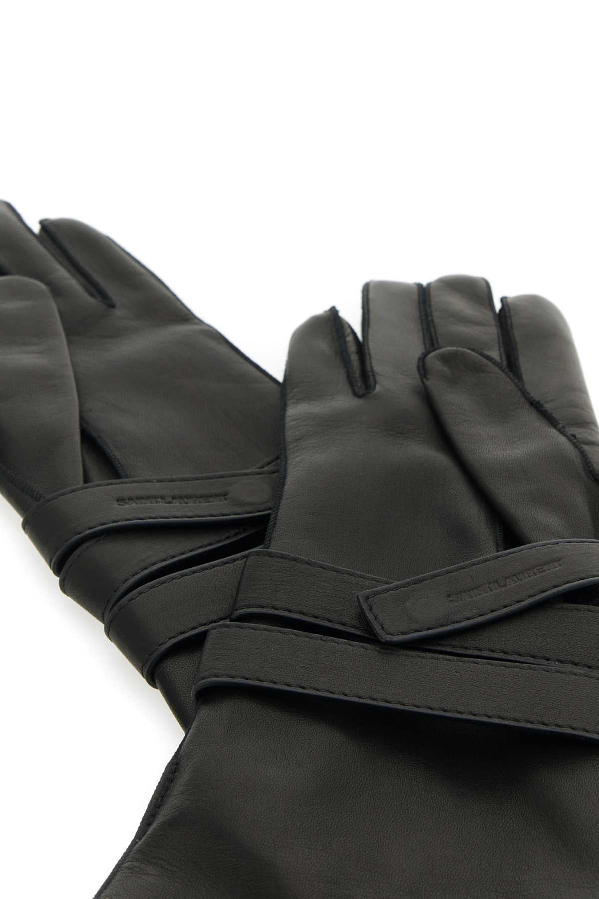Saint Laurent Women Black Leather Gloves