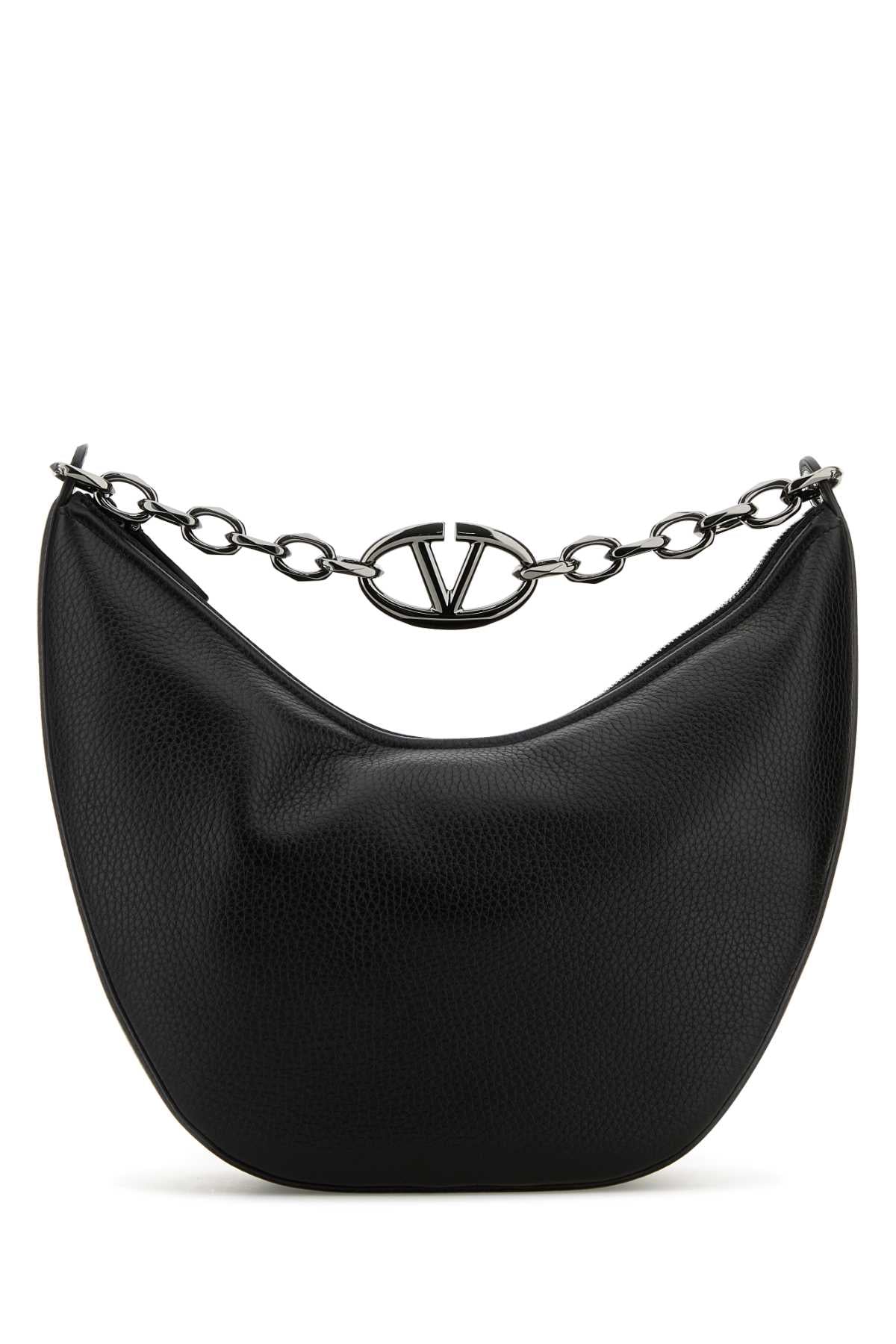 Valentino Garavani Men Black Leather Hobo Vlogo Moon Shoulder Bag