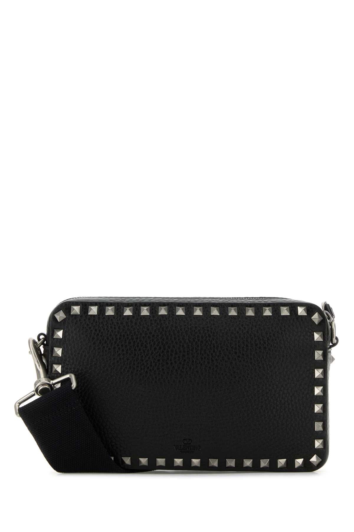 Valentino Garavani Men Black Leather Rockstud Crossbody Bag