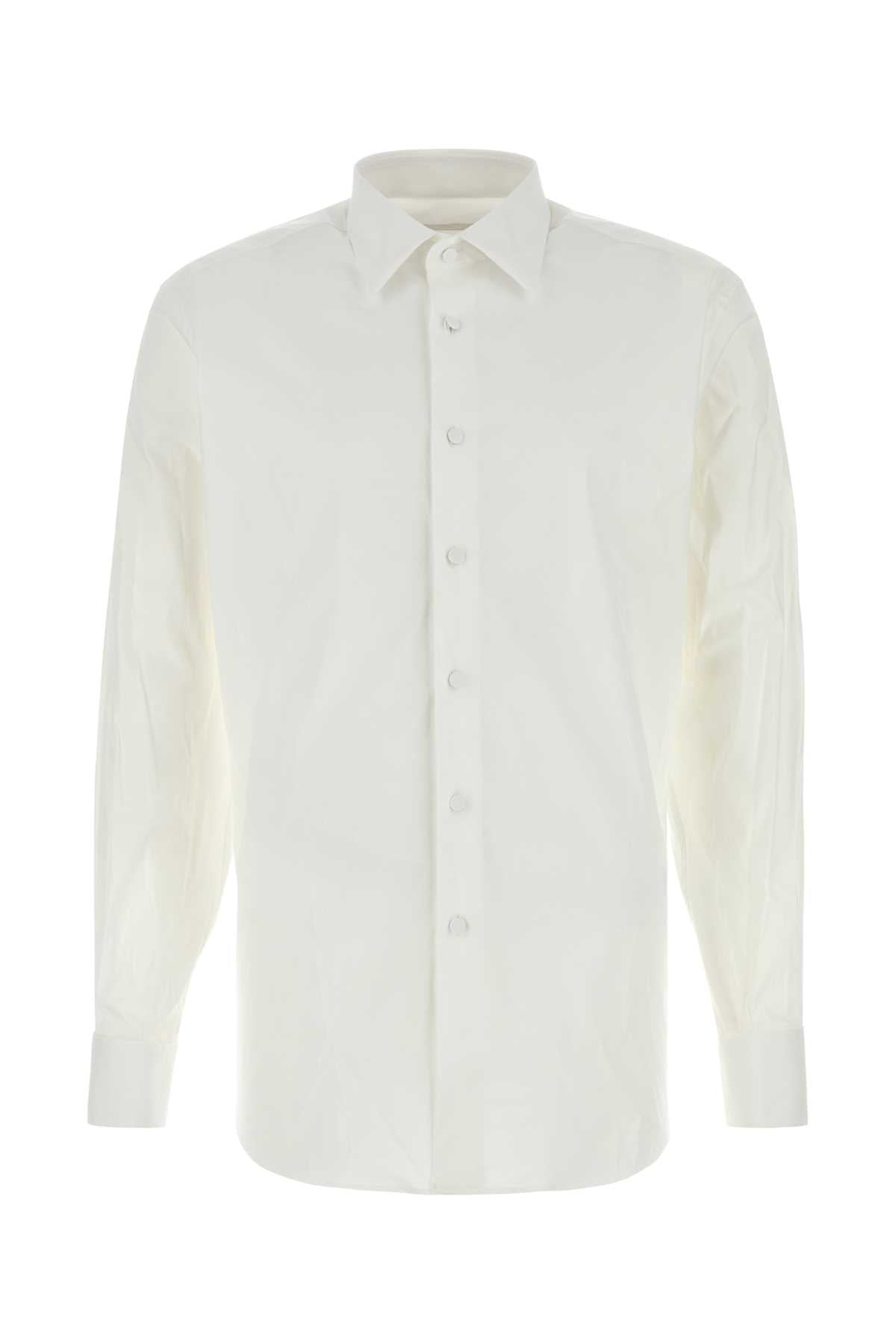 Prada Men White Stretch Cotton Blend Shirt