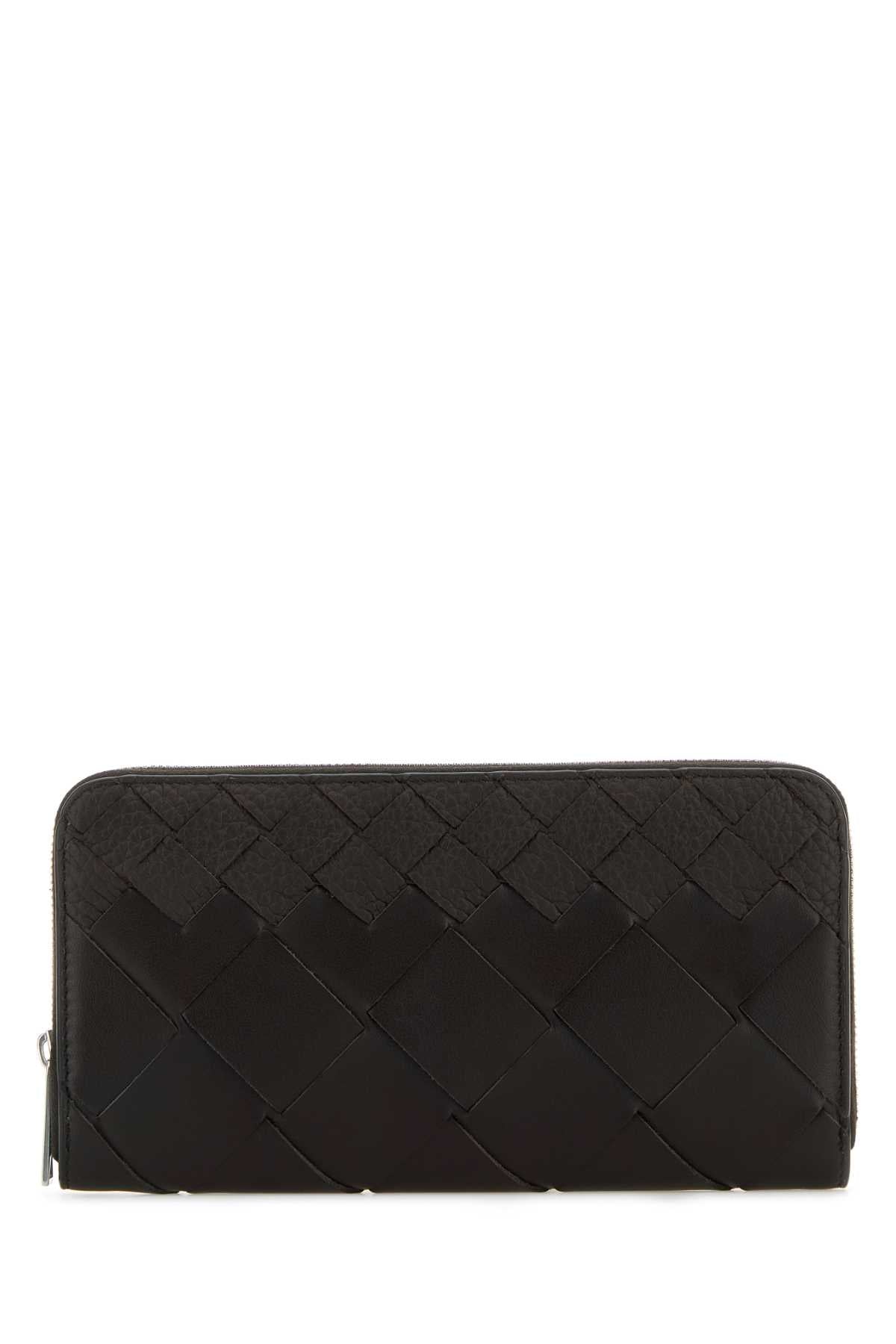 Bottega Veneta Men Dark Brown Leather Intrecciato Wallet