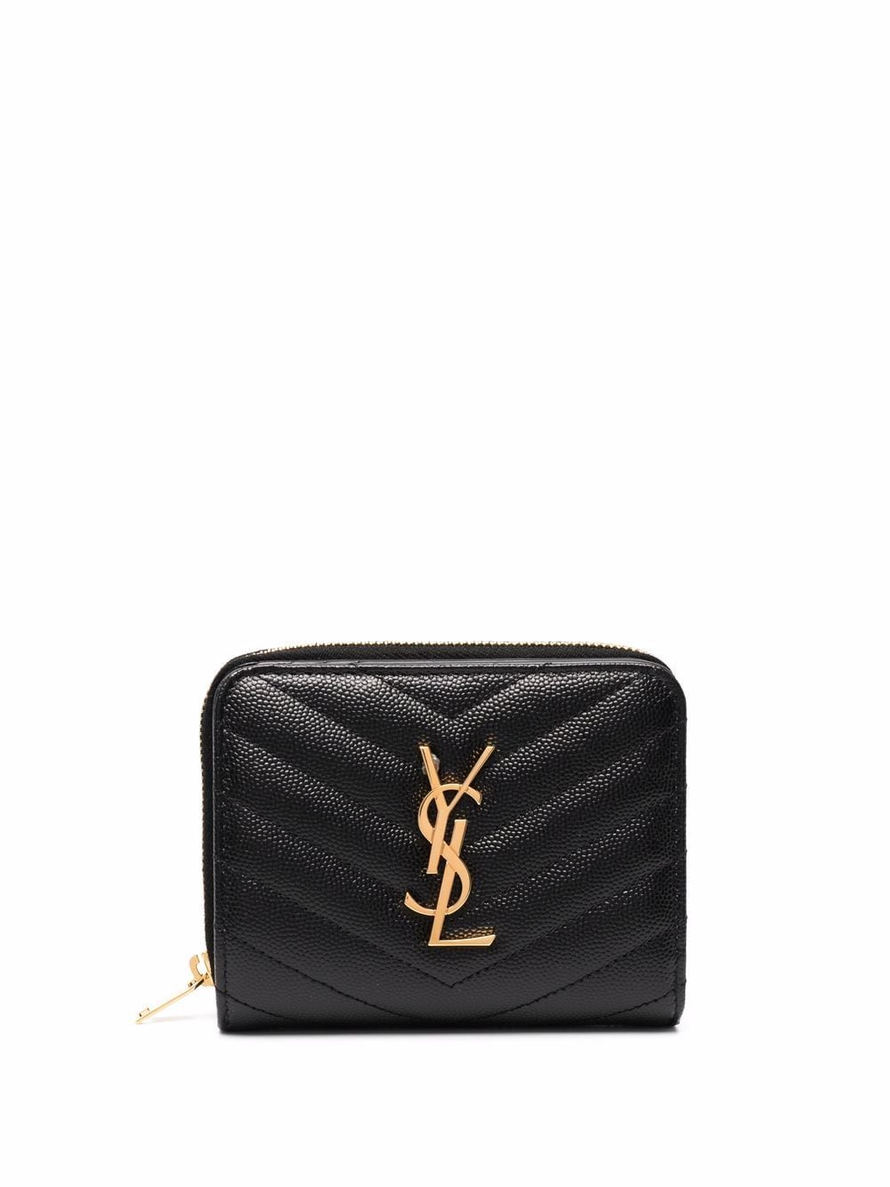 Saint Laurent Women Cassandre Matelassé Compact Zip Around Wallet In Grain De Poudre Leather