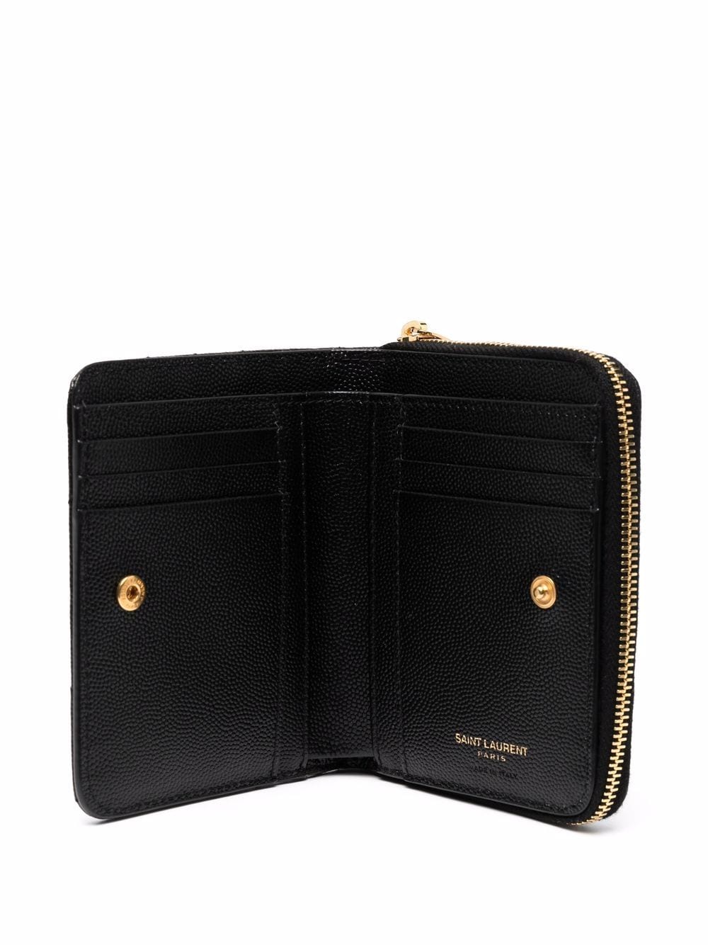 Saint Laurent Women Cassandre Matelassé Compact Zip Around Wallet In Grain De Poudre Leather