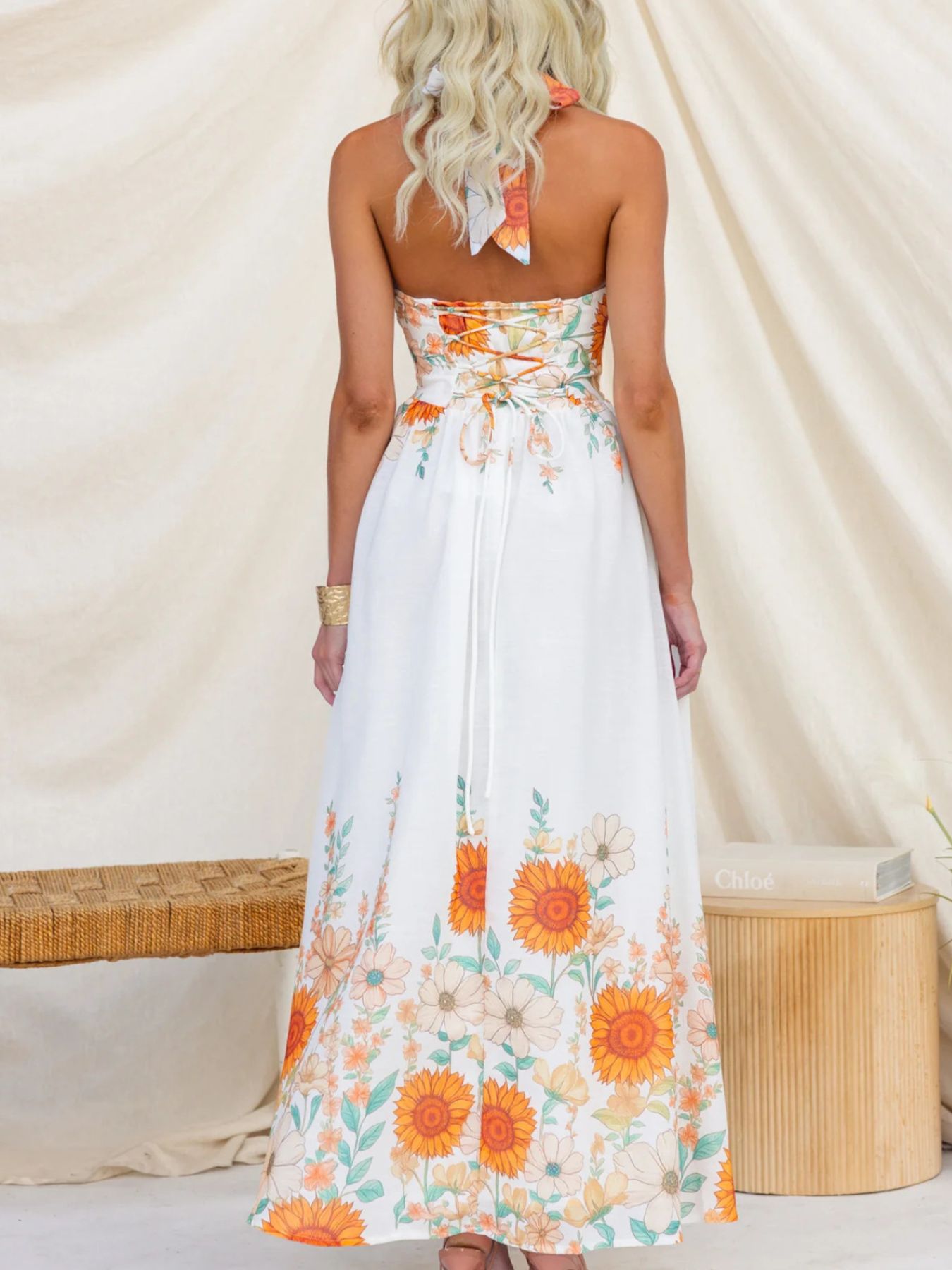 Floral Print Halter Neck Maxi Dress
