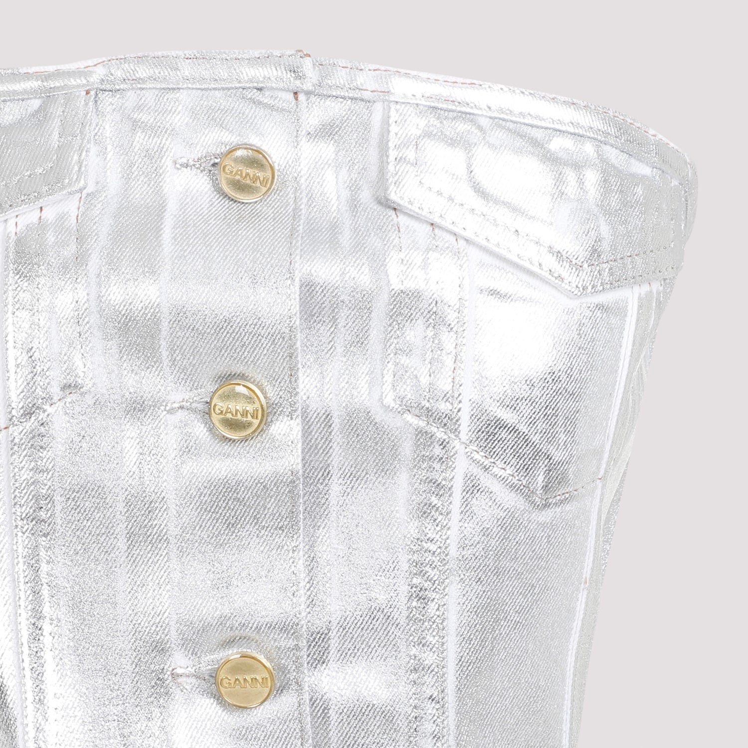 Ganni Foil Corsage Denim Top Women