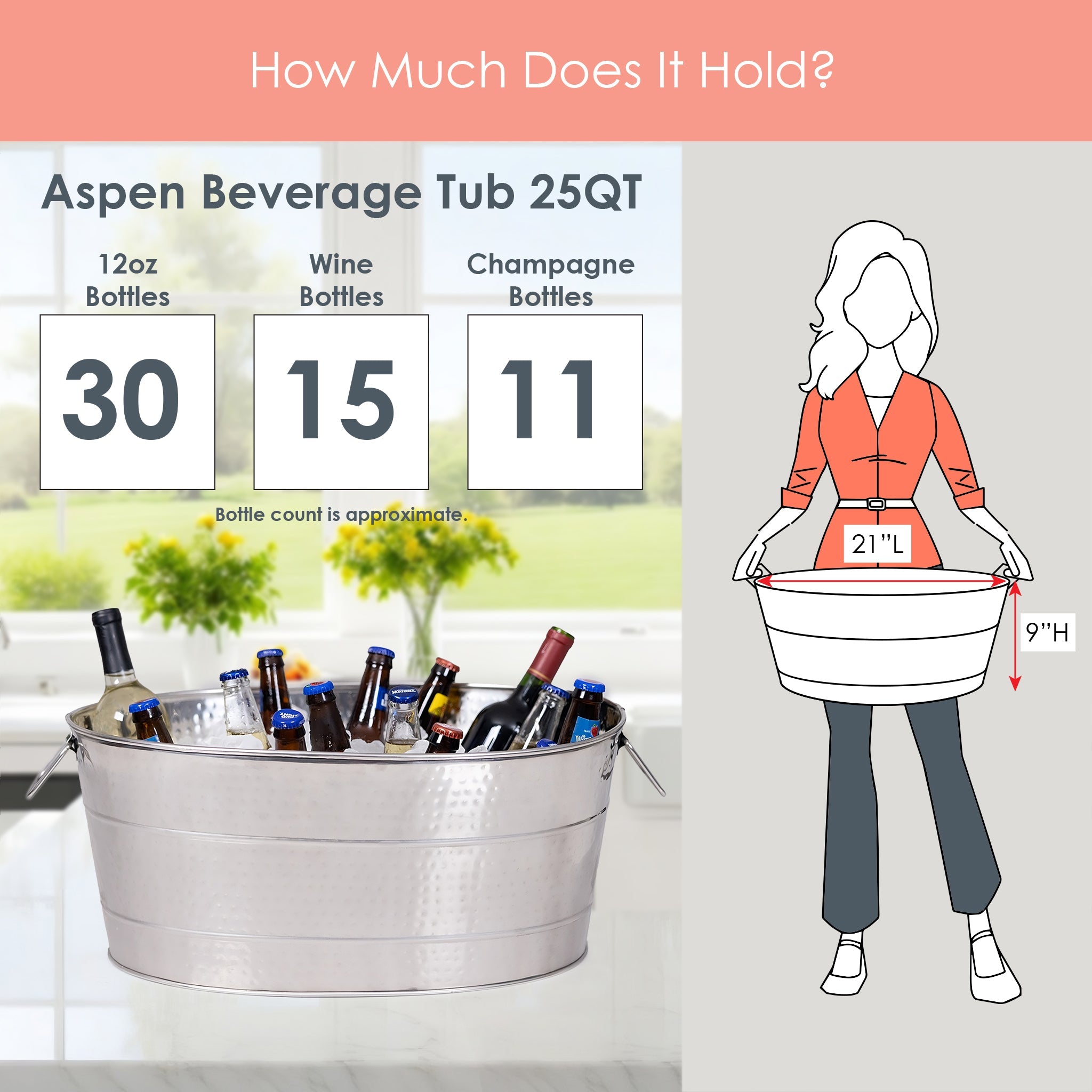 Aspen Metal Tub with Party Mat for Chilling Drinks Stainless Steel | BREKX
