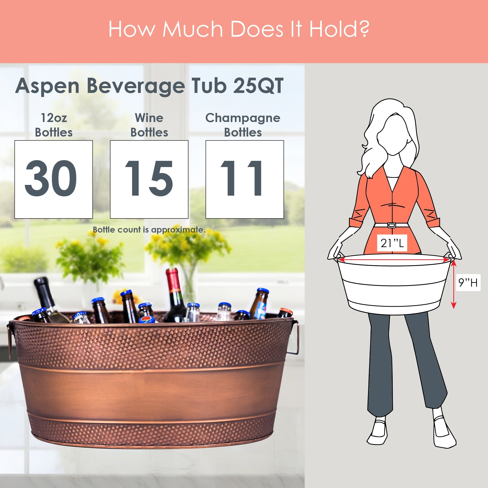 Aspen Metal Beverage Tub with Party Mat Antique Copper | BREKX