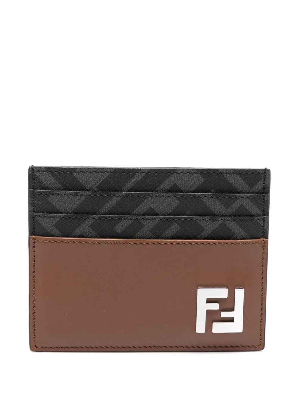 Fendi Men Leather And Ff Canvas Squared Card Holder