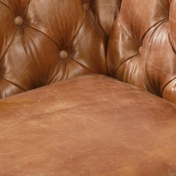 Olivia Contemporary Tufted Chesterfield Arm Chair - Light Brown Leather